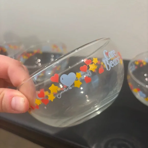 Vintage Care Bears Glass Candy Bowls Colorful Hearts and Stars - Picture 3 of 6